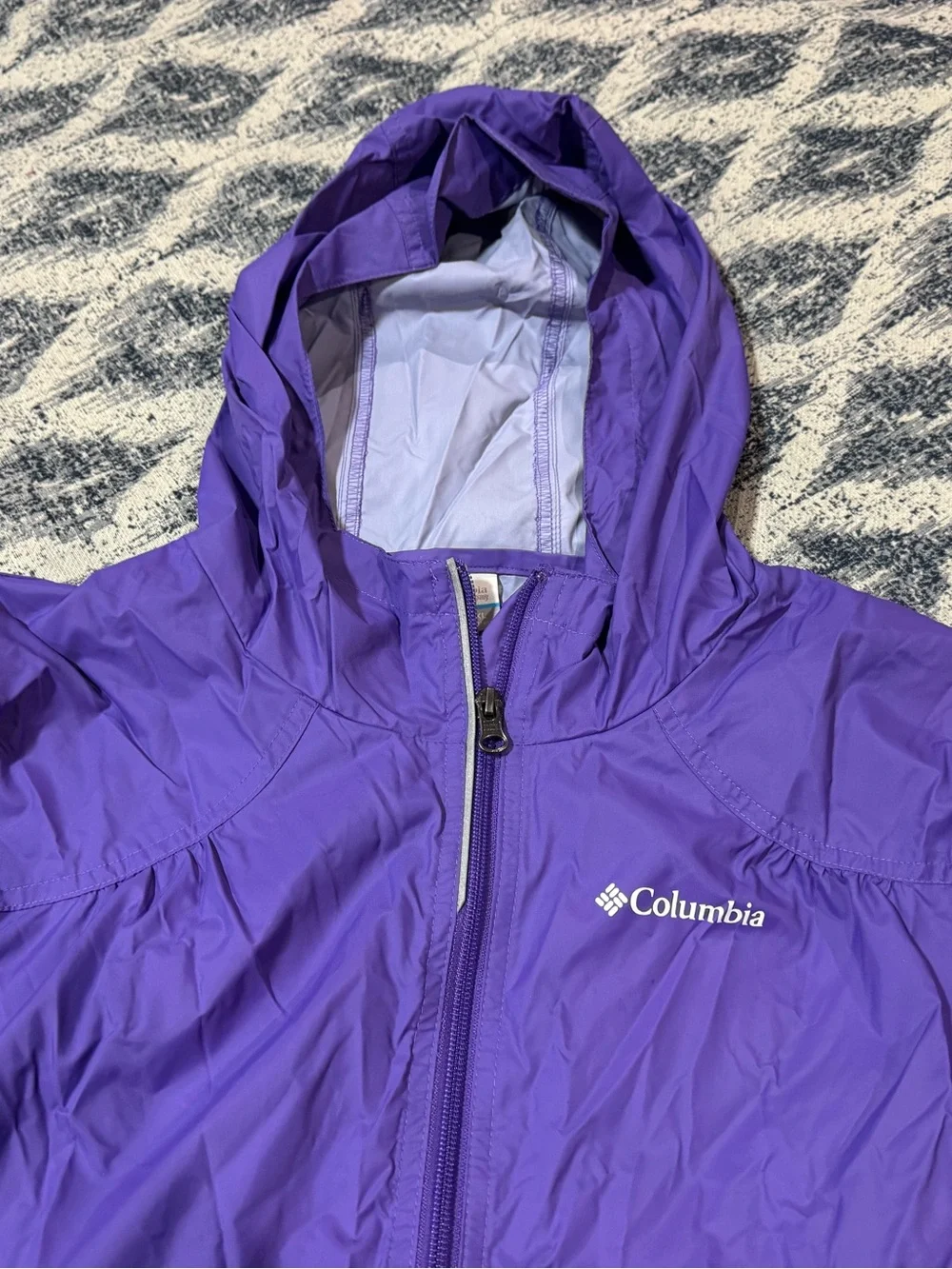 Columbia Girls' Purple Hooded Windbreaker Rain Jacket switchback ii XL (18)